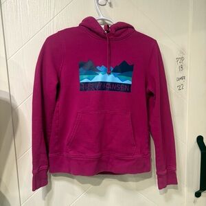 Helly Hansen Magenta Mountain Graphic Pullover Hoodie Sweatshirt Activewear Pink